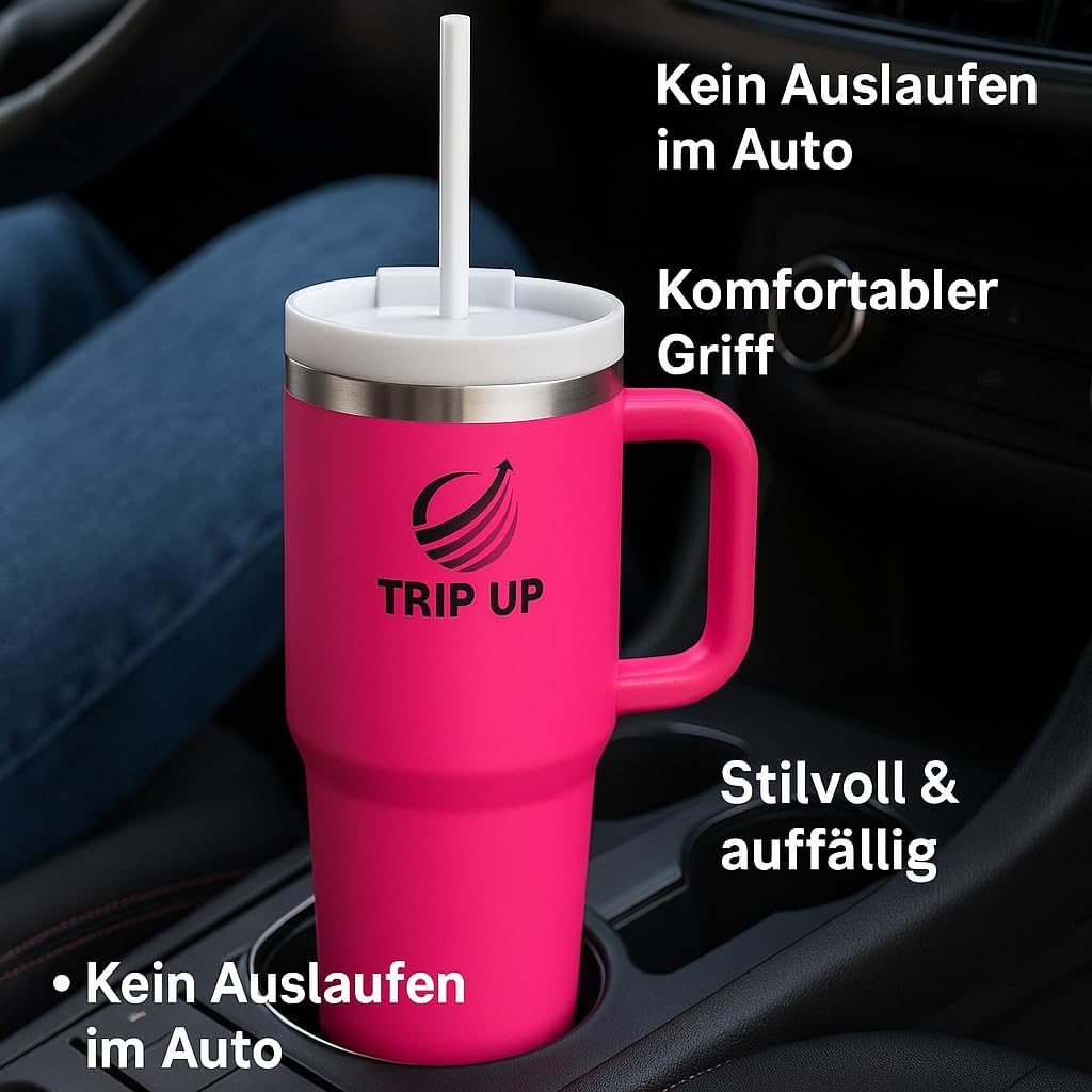 Trip Up Thermobecher Edelstahl, BPA-frei, Spülmaschinenfest, Auslaufsicher 40oz (Nova Pink)