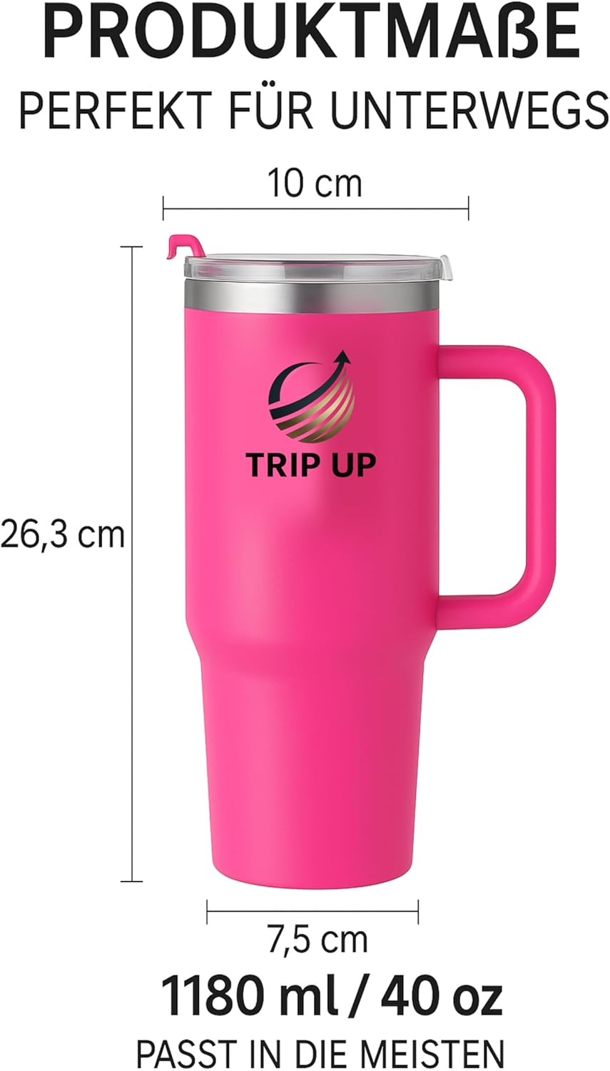 Trip Up Thermobecher Edelstahl, BPA-frei, Spülmaschinenfest, Auslaufsicher 40oz (Nova Pink)