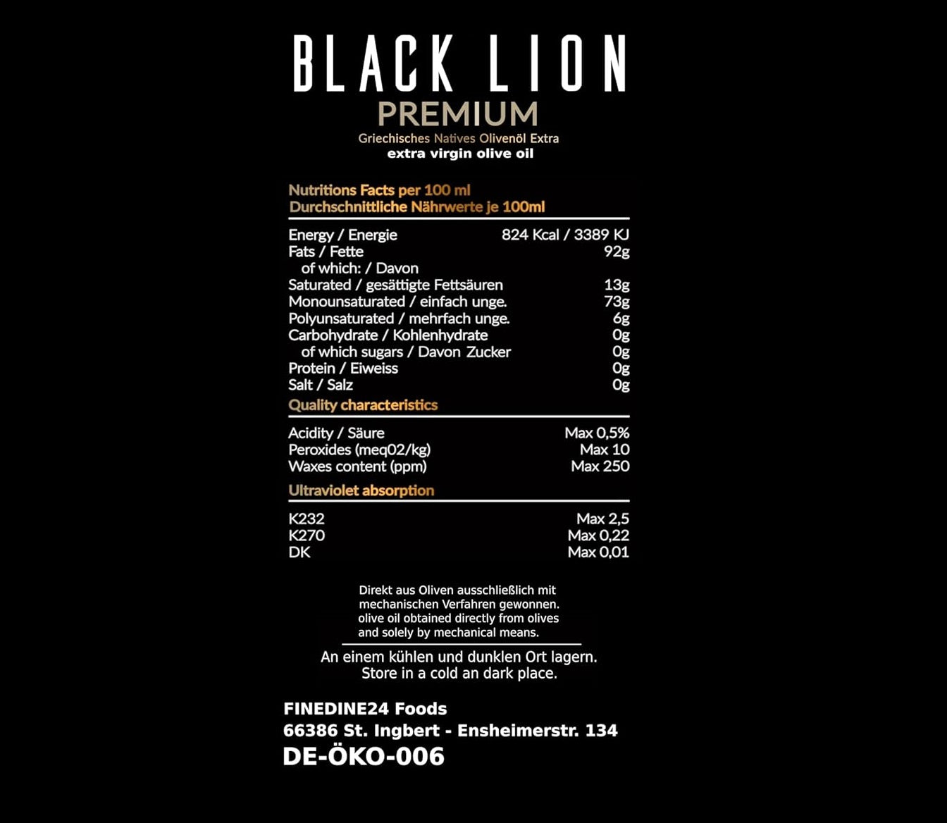 Kreta Black Lion Bio Griechisches Olivenöl extra nativ 2x750ml