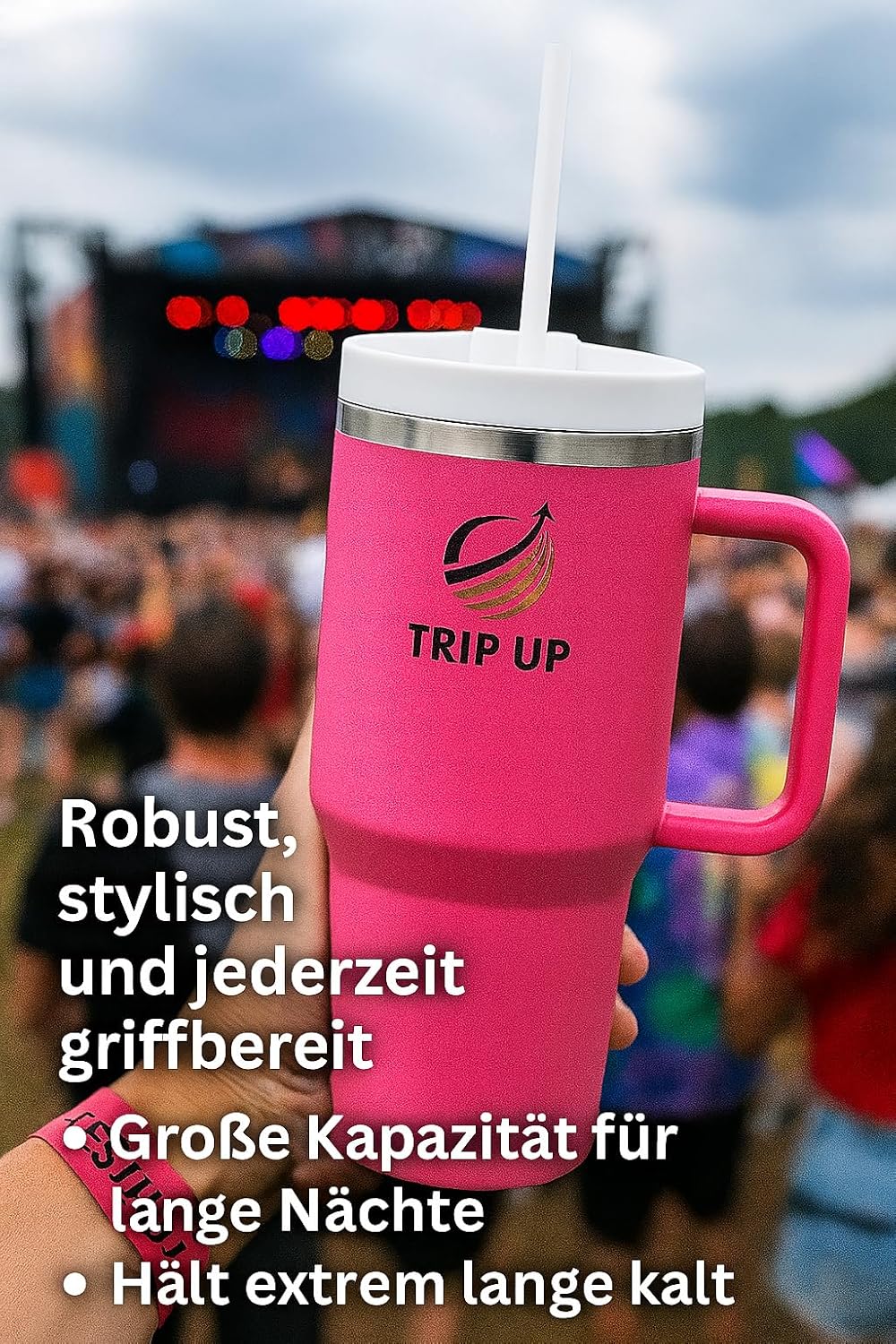 Trip Up Thermobecher Edelstahl, BPA-frei, Spülmaschinenfest, Auslaufsicher 40oz (Nova Pink)