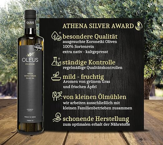 Oleus griechisches extra natives Olivenöl 2x750ml + Balsamico 250ml - Limitierte Vorbestellung: Frisches Olivenöl in 1-3 Wochen geliefert