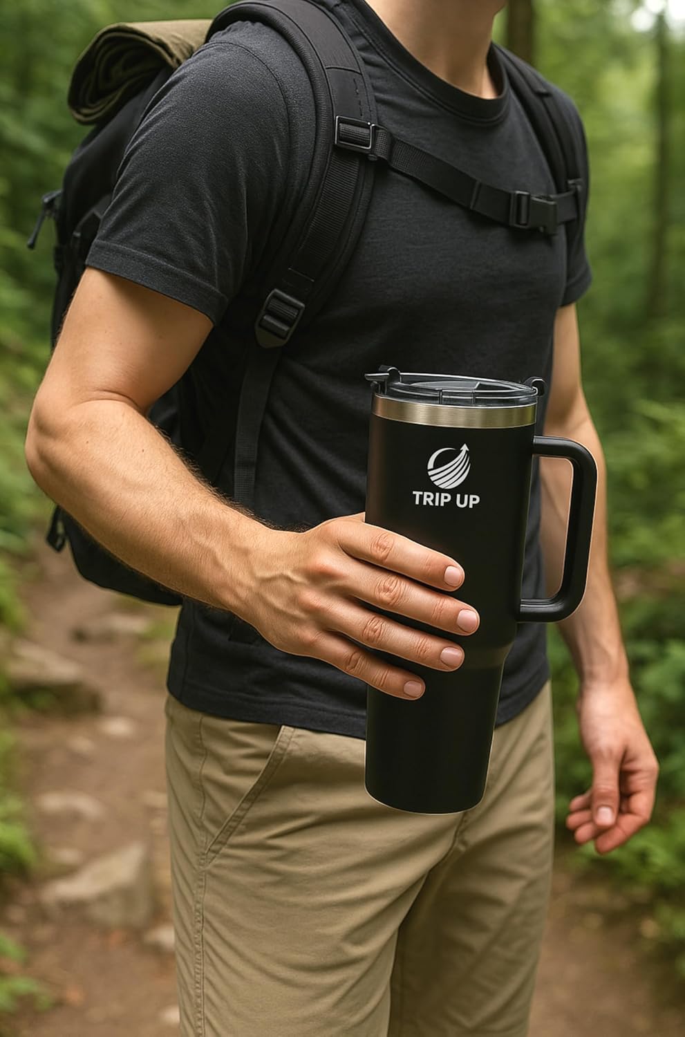 Trip Up Thermobecher Edelstahl, BPA-frei, Spülmaschinenfest, Auslaufsicher 40oz (Jet Black)