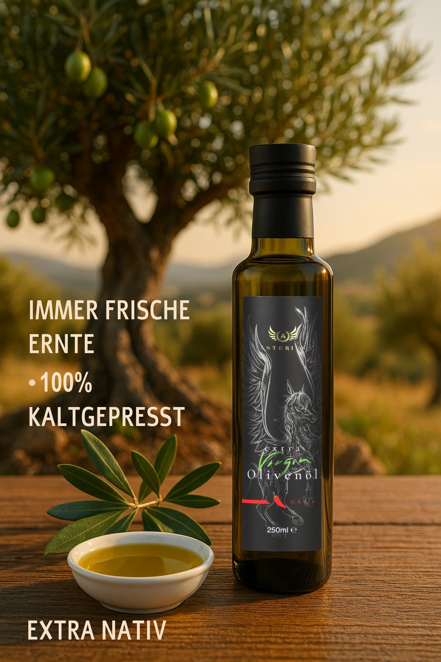 Asterius Würzöl Chili – Kaltgepresstes Olivenöl Extra Nativ, 250ml