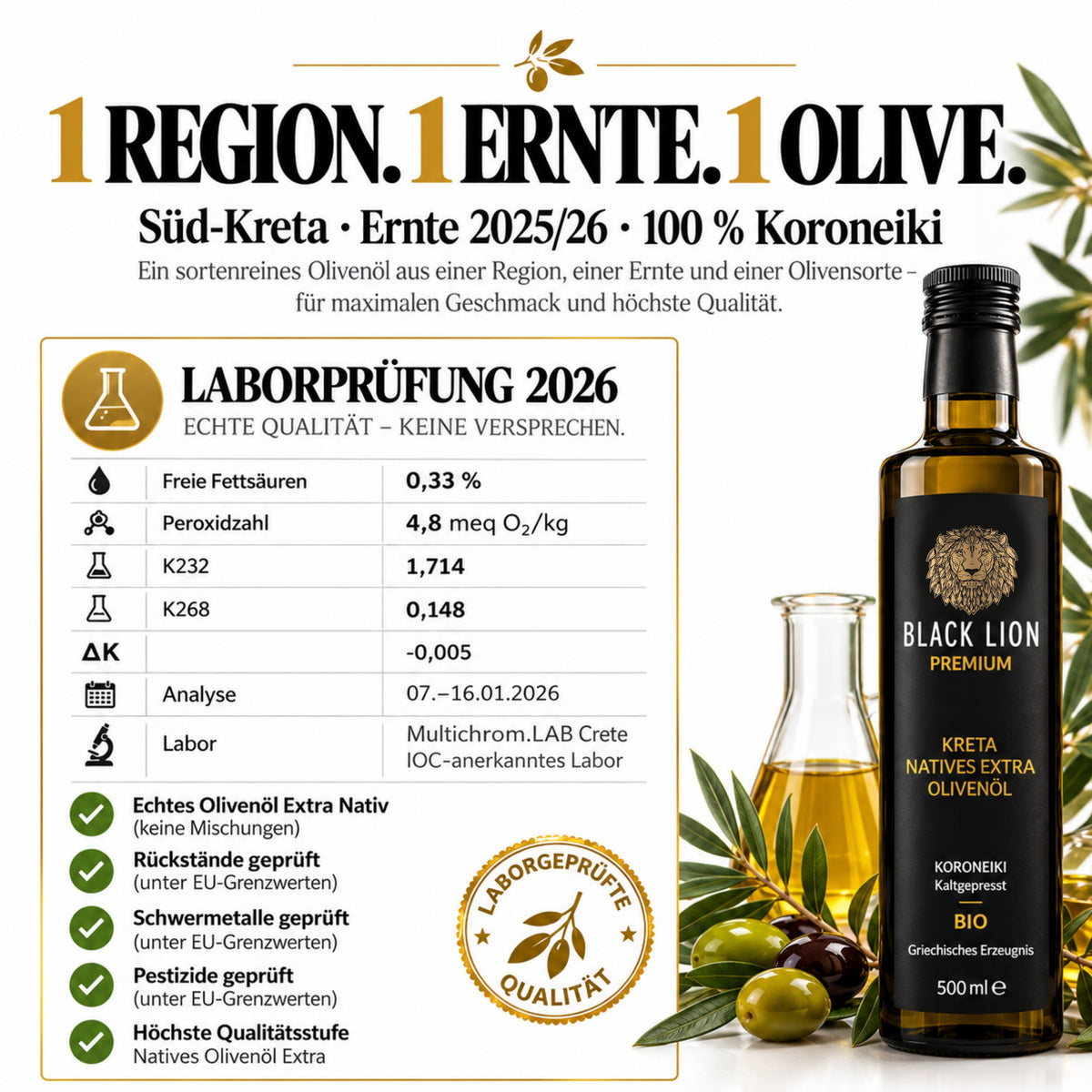 Kreta Black Lion Bio Griechisches Olivenöl extra nativ 2x750ml