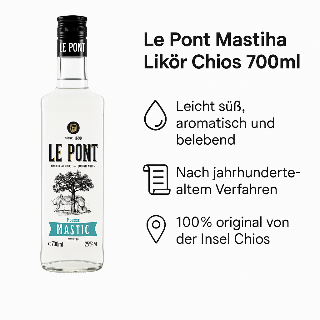 Le Pont Mastiha Likör Chios 700 ml – Cocktail-Likör mit Mastix aus Chios