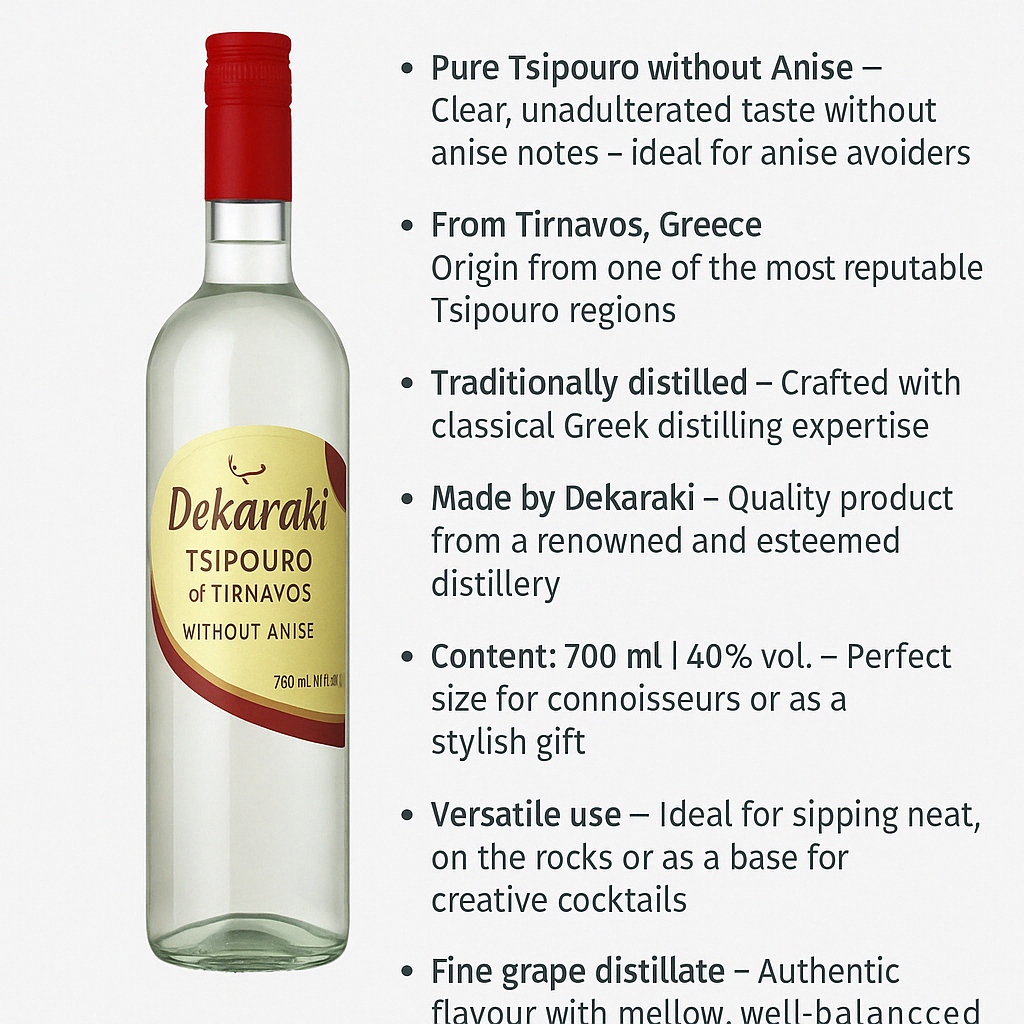 Dekaraki Tsipouro Roditis – Reiner Genuss ohne Anis | Griechischer Premium-Tsipouro, 700 ml
