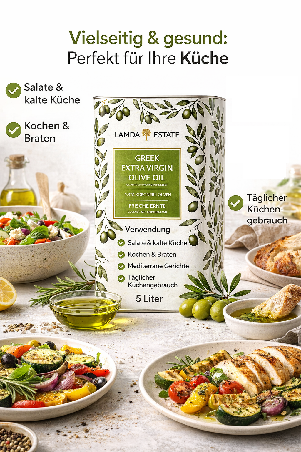 🌿 Lamda Estate Premium-Olivenöl Vorteilspaket – 5L + 1L Kreta Extra-Genuss Bundle | 6 Liter