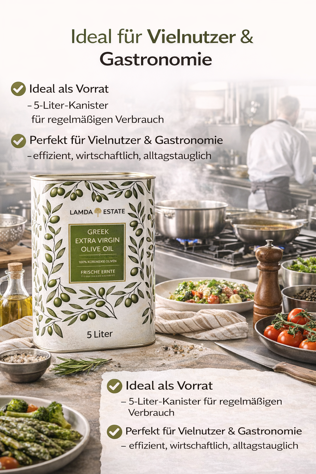 Lamda Estate Griechisches Olivenöl 5 L – Extra Nativ – 100 % Koroneiki – Kaltgepresst aus dem Peloponnes