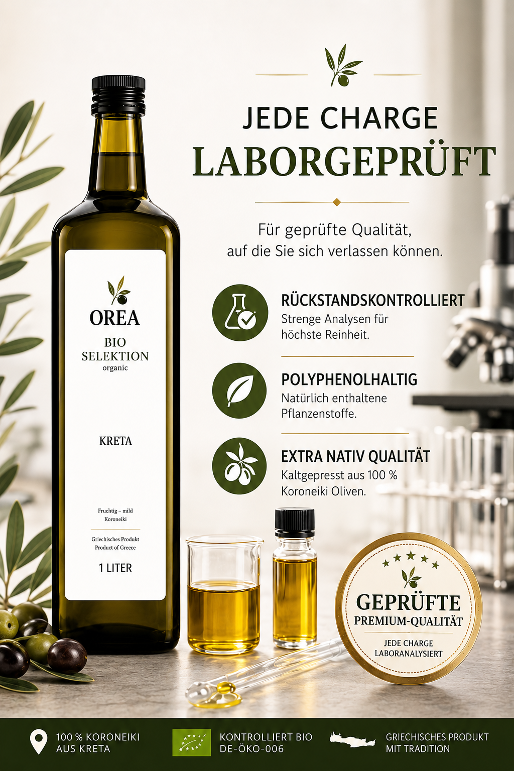 OREA Bio Olivenöl Extra Nativ aus Kreta – 1L Koroneiki (Ernte 2025/26) | Frisch abgefüllt ⭐Über 150× in den letzten 30 Tagen bestellt