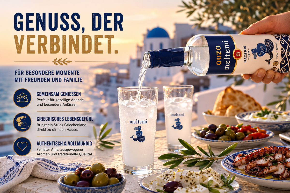 Ouzo Meltemi – Premium Ouzo aus Griechenland mit Anisgeschmack, 700 ml, 40 % vol. ⭐Kunden Favorit