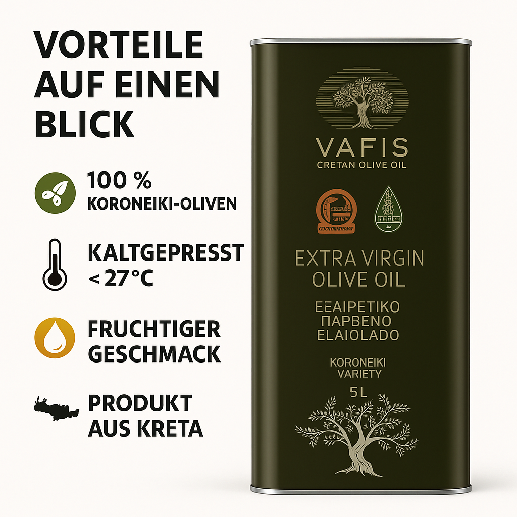 VAFIS griechisches Olivenöl 5L – 100 % Koroneiki aus Kreta – Frische Ernte - extra nativ
