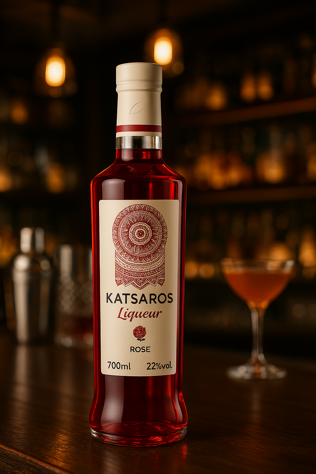 Katsaros Rosenlikör 700ml – Griechischer Likör mit Rosenduft, ideal als Aperitif oder für Cocktails & Desserts