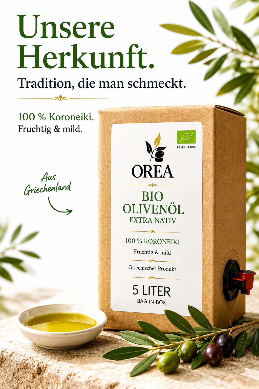 OREA-FEINKOST Bio griechisches Olivenöl nativ extra – Bag-in-Box 5 L | 📦Aktuell nicht auf Lager, Vorbestellung möglich – 🚚Versand ab 09.07.2026