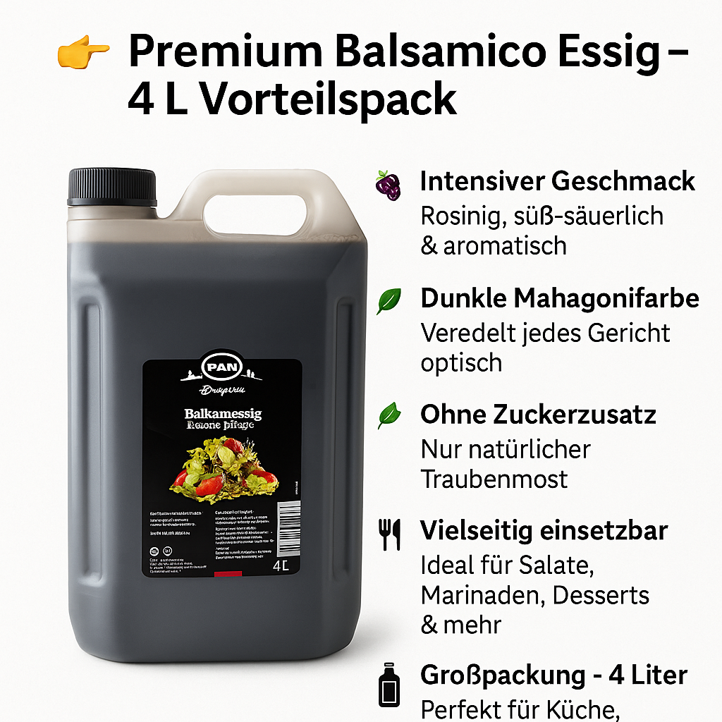 Balsamico Essig Dunkel 4 L – Aceto Balsamico aus Griechenland – Ohne Zuckerzusatz – 100 % Natürlich – Für Salate, Marinaden & Küche