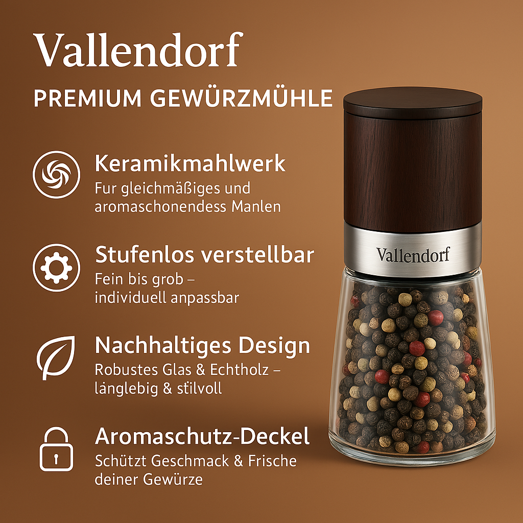 Vallendorf Gewürzmühlen-Set, Pfeffermühle & Salzmühle, 2-teilig, Edelstahl Holzoptik (ohne Inhalt)