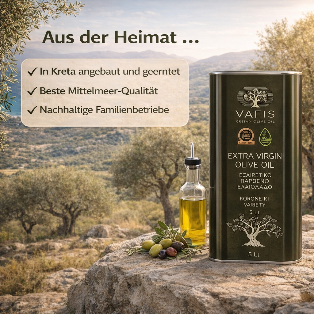 VAFIS Olivenöl 5L – 100 % Koroneiki aus Kreta – Frische Ernte - extra nativ griechisches Olivenöl