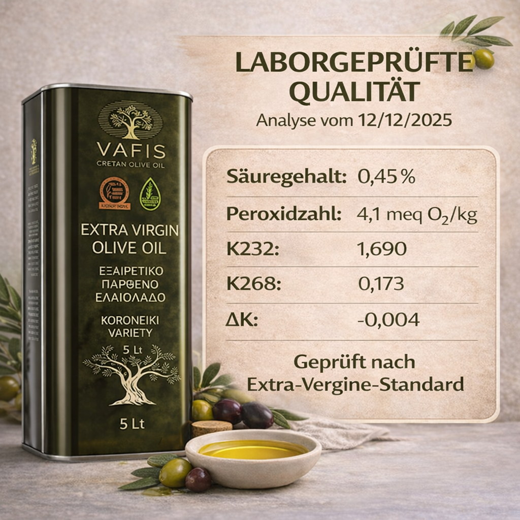 Olivenöl Extra Nativ Premium – Koroneiki Oliven aus Griechenland – 5L Kanister Kreta + 500ml