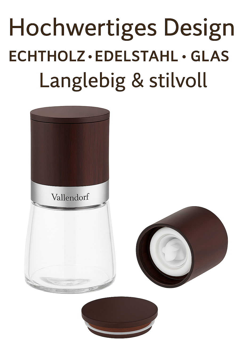 Vallendorf Gewürzmühlen-Set, Pfeffermühle & Salzmühle, 2-teilig, Edelstahl Holzoptik (ohne Inhalt)