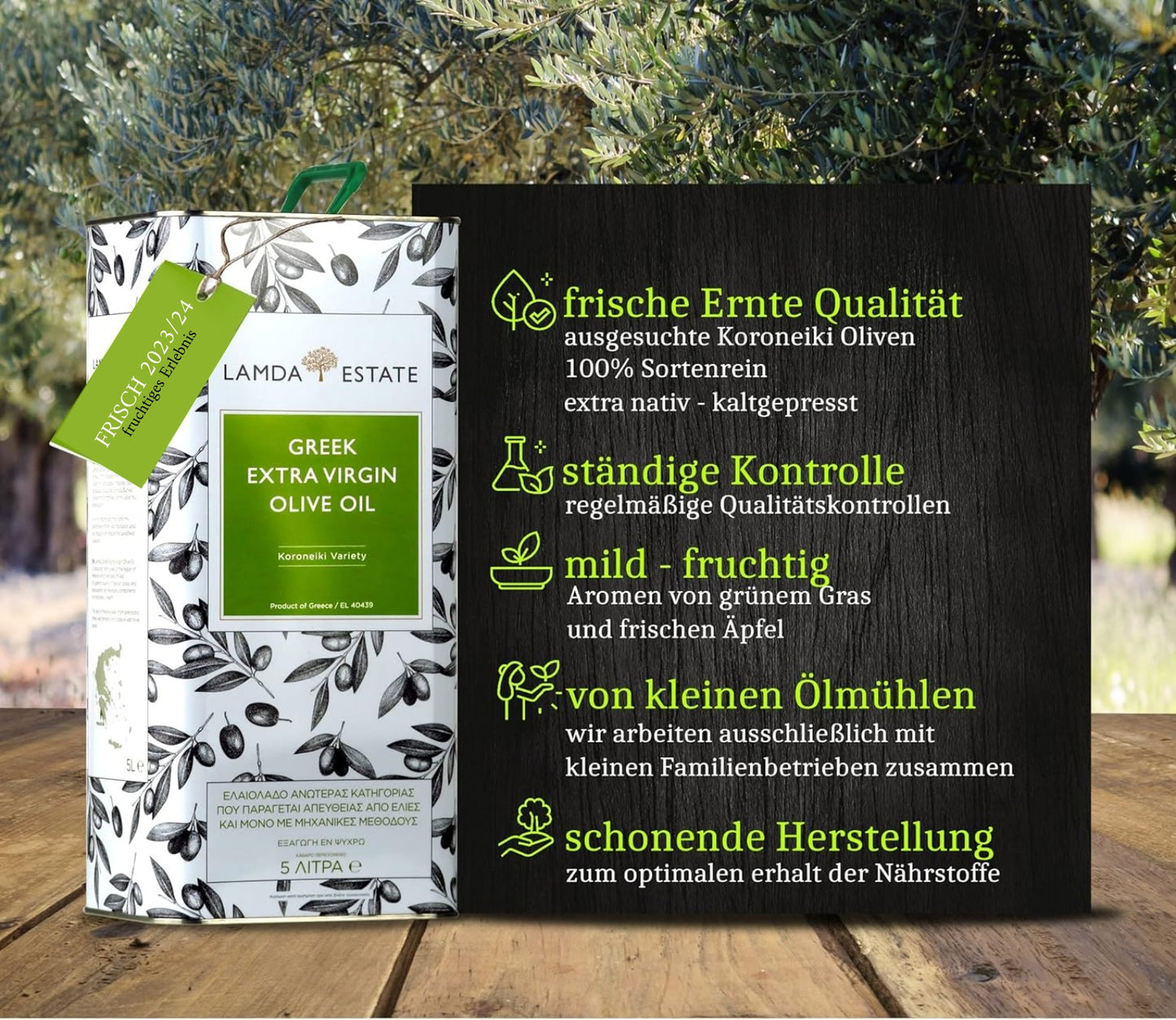 Lamda Estate griechisches extra natives Olivenöl 5 Liter + Kalamata Oliven - Limitierte Vorbestellung: Frisches Olivenöl in 3-4 Wochen geliefert