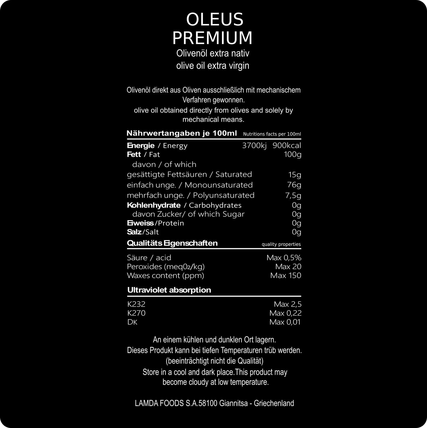 Oleus griechisches Olivenöl extra nativ - AWARD 1 Liter (2x500ml)