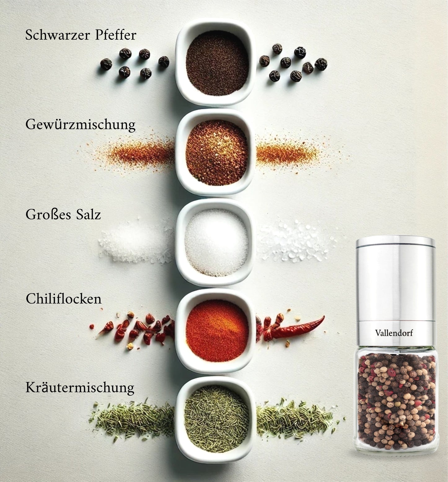 Vallendorf - Gewürzmühlenset 2in1, Salzmühle, Pfeffermühle, Elegance Steel (Edelstahl)