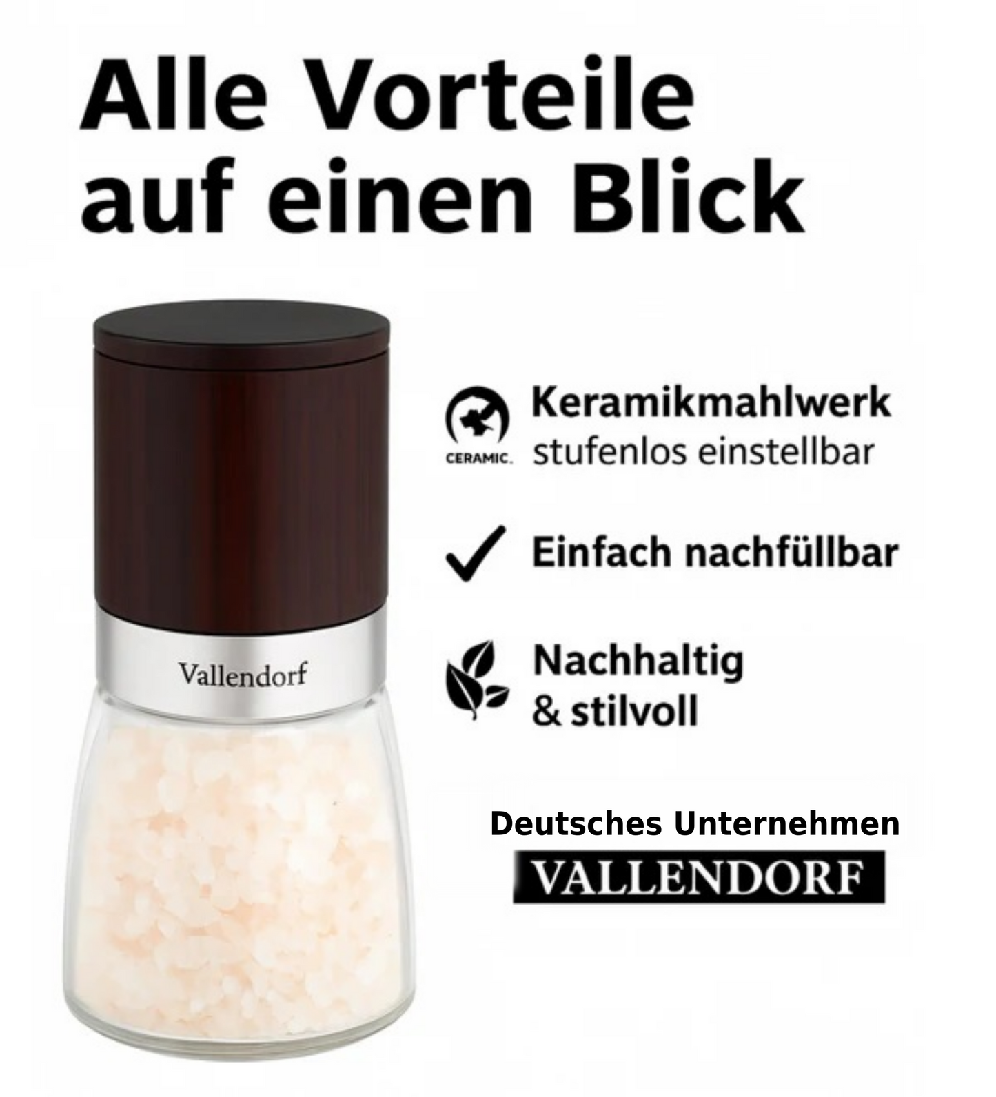 Vallendorf Gewürzmühlen-Set, Pfeffermühle & Salzmühle, 2-teilig, Edelstahl Holzoptik (ohne Inhalt)