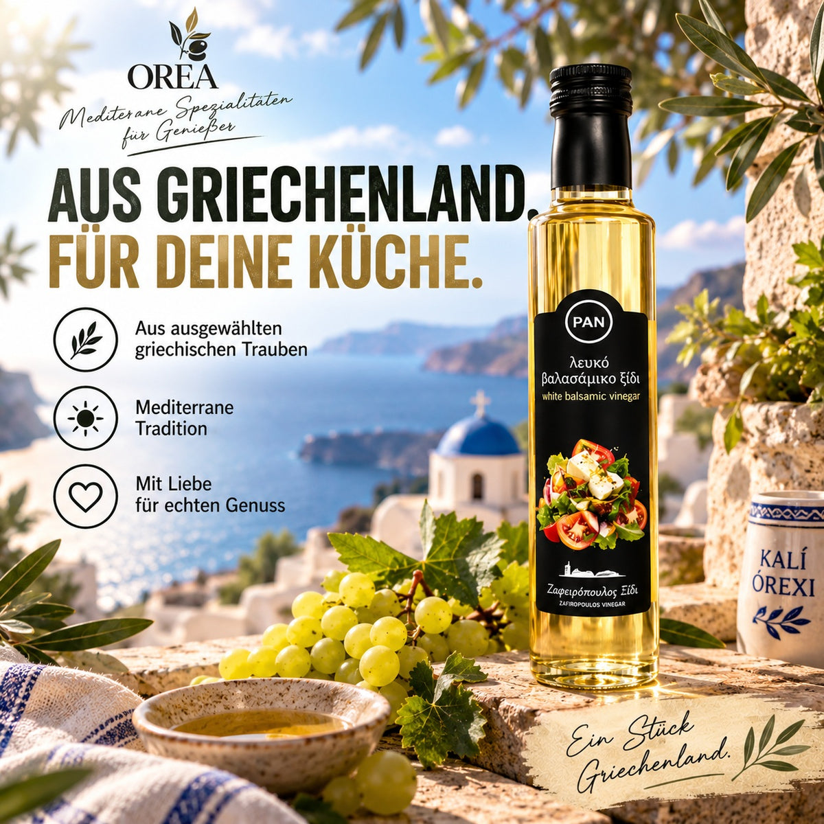 PAN Weißer Balsamico Essig 250ml – Mild & fruchtig, ohne Zuckerzusatz – Ideal für Salate, Fisch & Saucen
