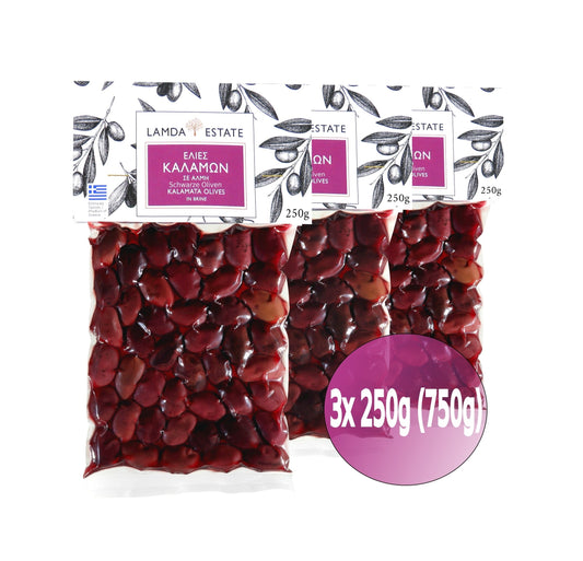 Lamda Estate - griechische Kalamata Oliven 3x 250g (750g)