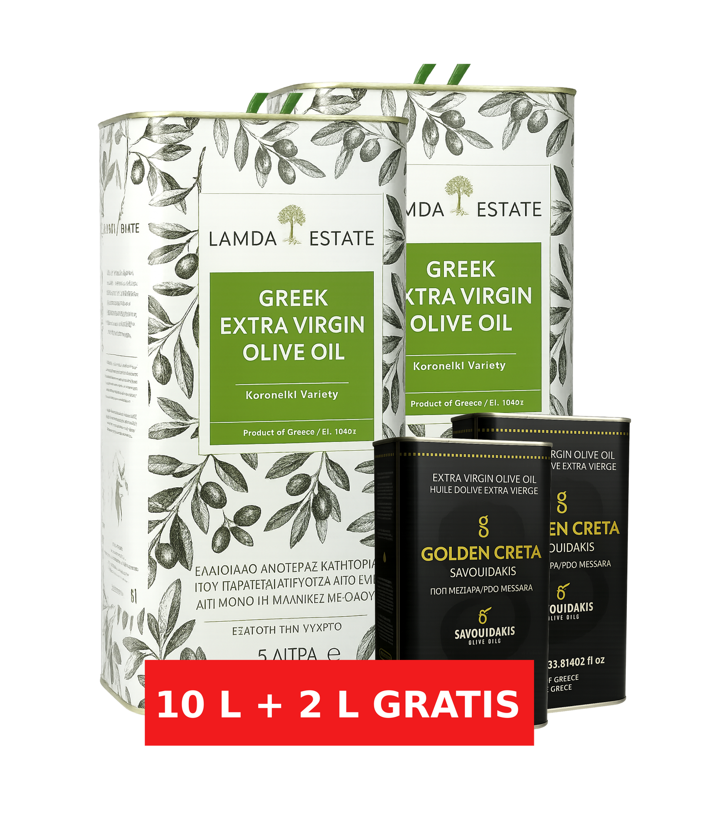 🌿 Lamda Estate Vorratspaket – 12 L Premium-Olivenöl aus Griechenland (inkl. 2 L GRATIS)