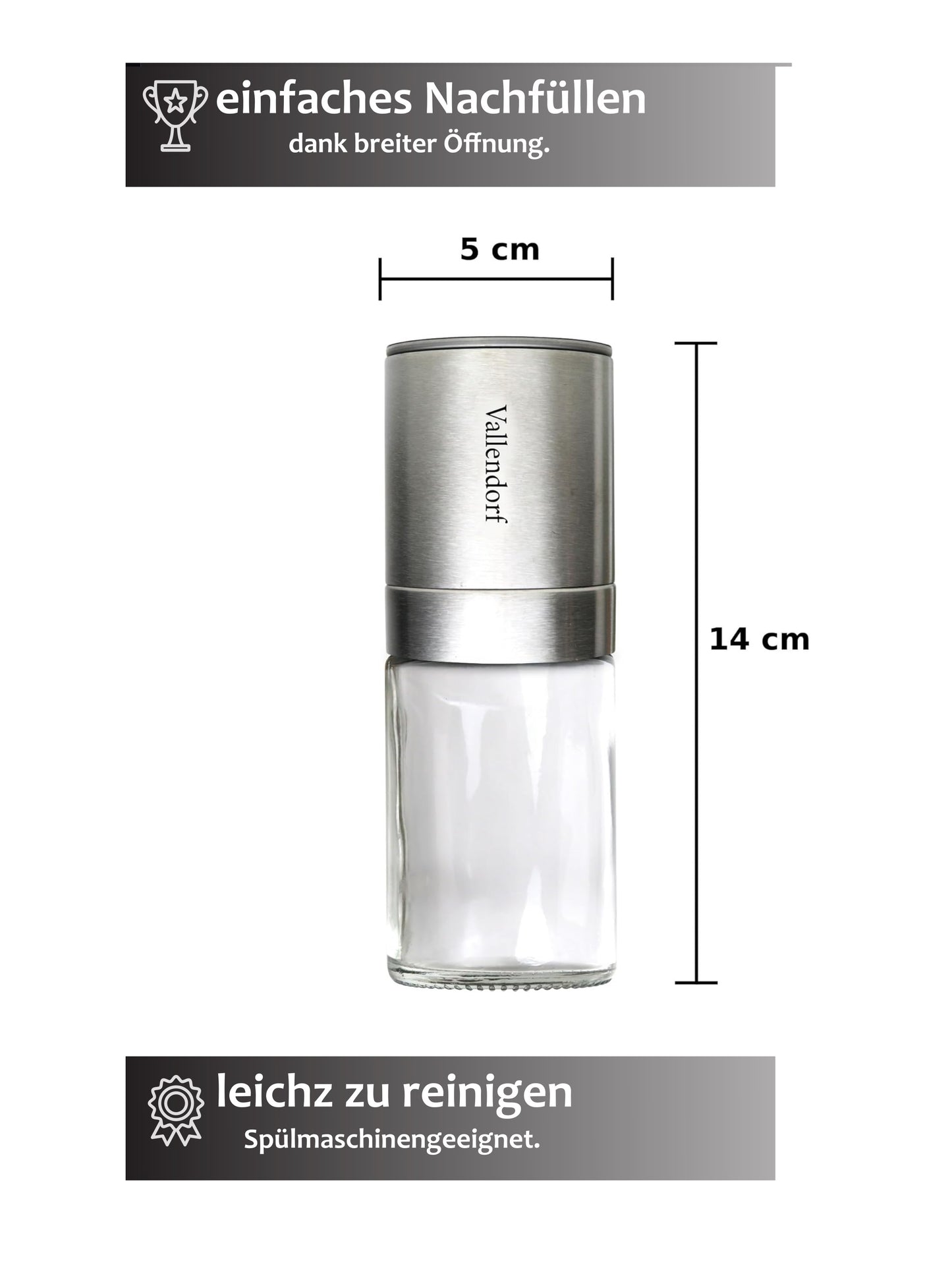 Vallendorf Gewürzmühlen-Set, Pfeffermühle & Salzmühle, 2-teilig, Edelstahl, Glasoptik (ohne Inhalt)