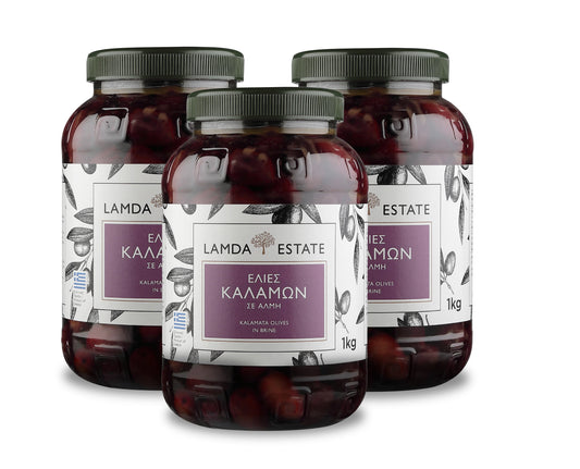 Lamda Estate - Kalamata schwarze griechische Oliven 3x 1Kg