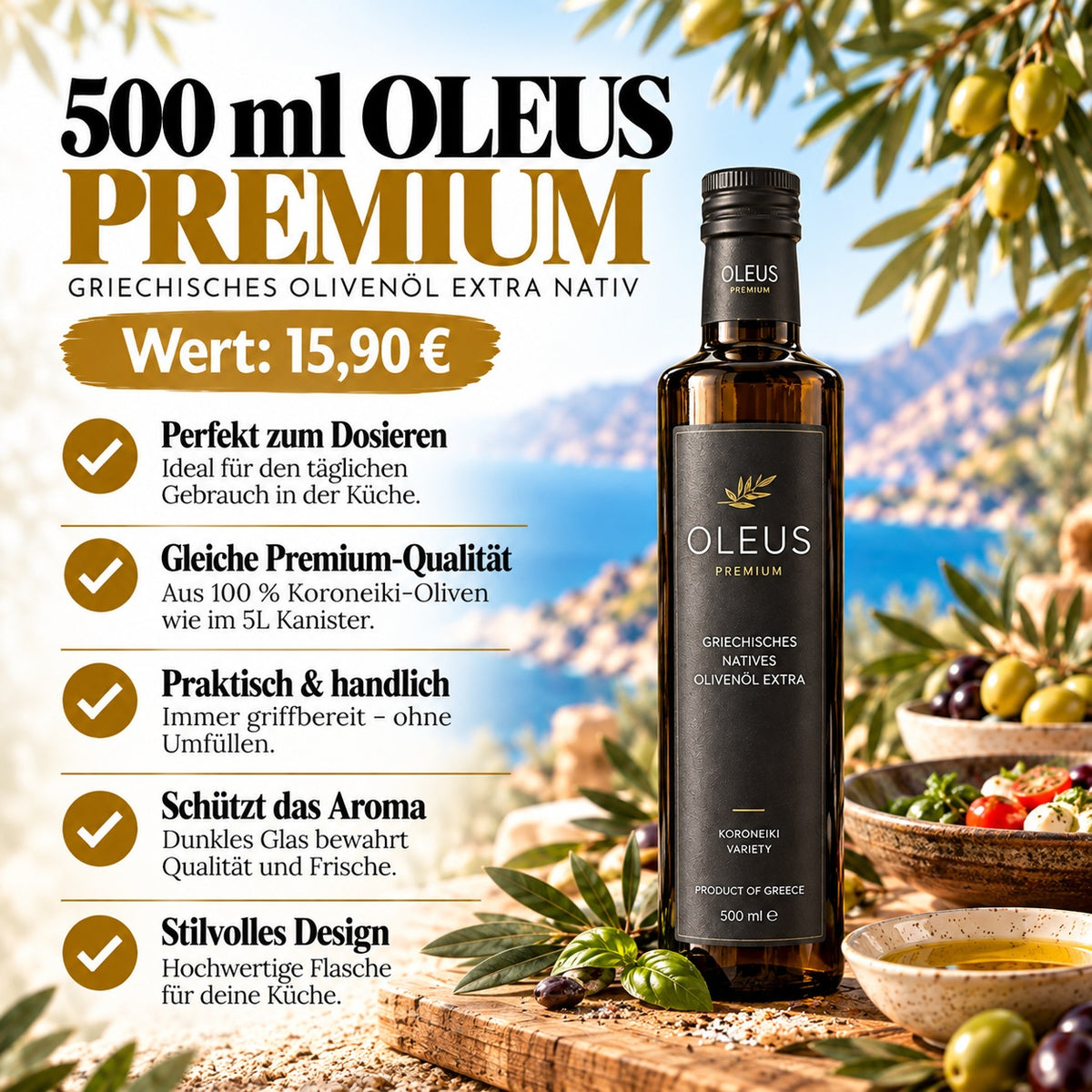 OREA Auswahl – Olivenöl Extra Nativ 5L + 500ml Premium Koroneiki aus Kreta