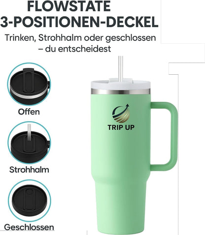 Trip Up Thermobecher Edelstahl, BPA-frei, Spülmaschinenfest, Auslaufsicher 40oz (Zeta Green)