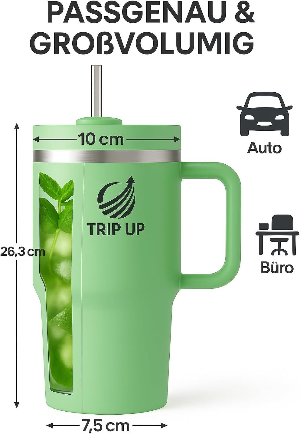 Trip Up Thermobecher Edelstahl, BPA-frei, Spülmaschinenfest, Auslaufsicher 40oz (Zeta Green)