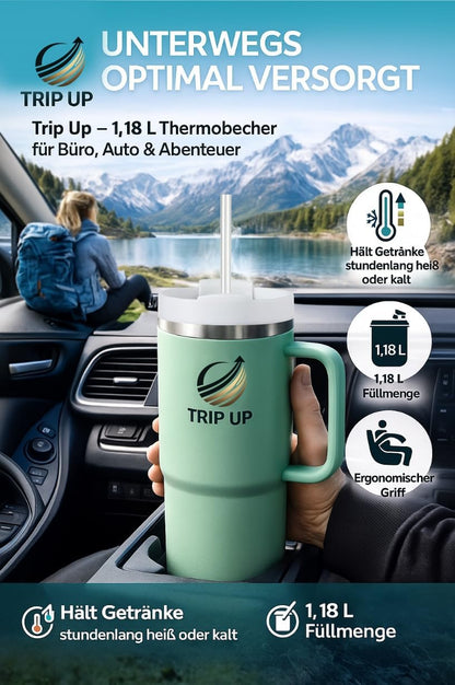 Trip Up Thermobecher Edelstahl, BPA-frei, Spülmaschinenfest, Auslaufsicher 40oz (Zeta Green)