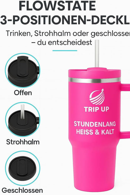 Trip Up Thermobecher Edelstahl, BPA-frei, Spülmaschinenfest, Auslaufsicher 40oz (Nova Pink)