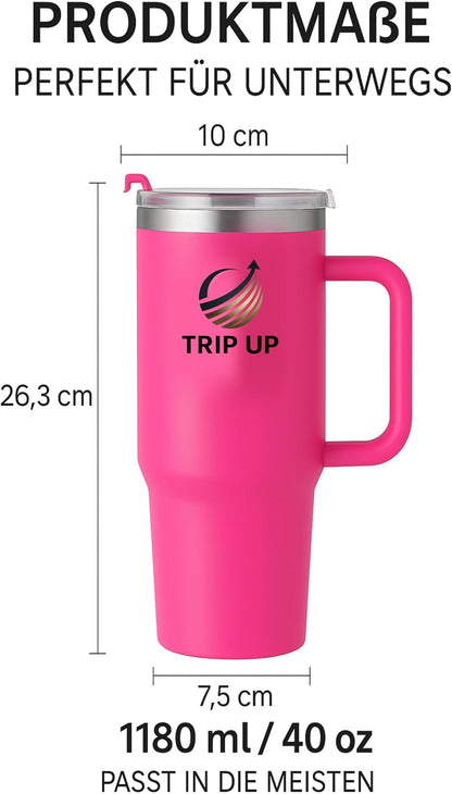 Trip Up Thermobecher Edelstahl, BPA-frei, Spülmaschinenfest, Auslaufsicher 40oz (Nova Pink)