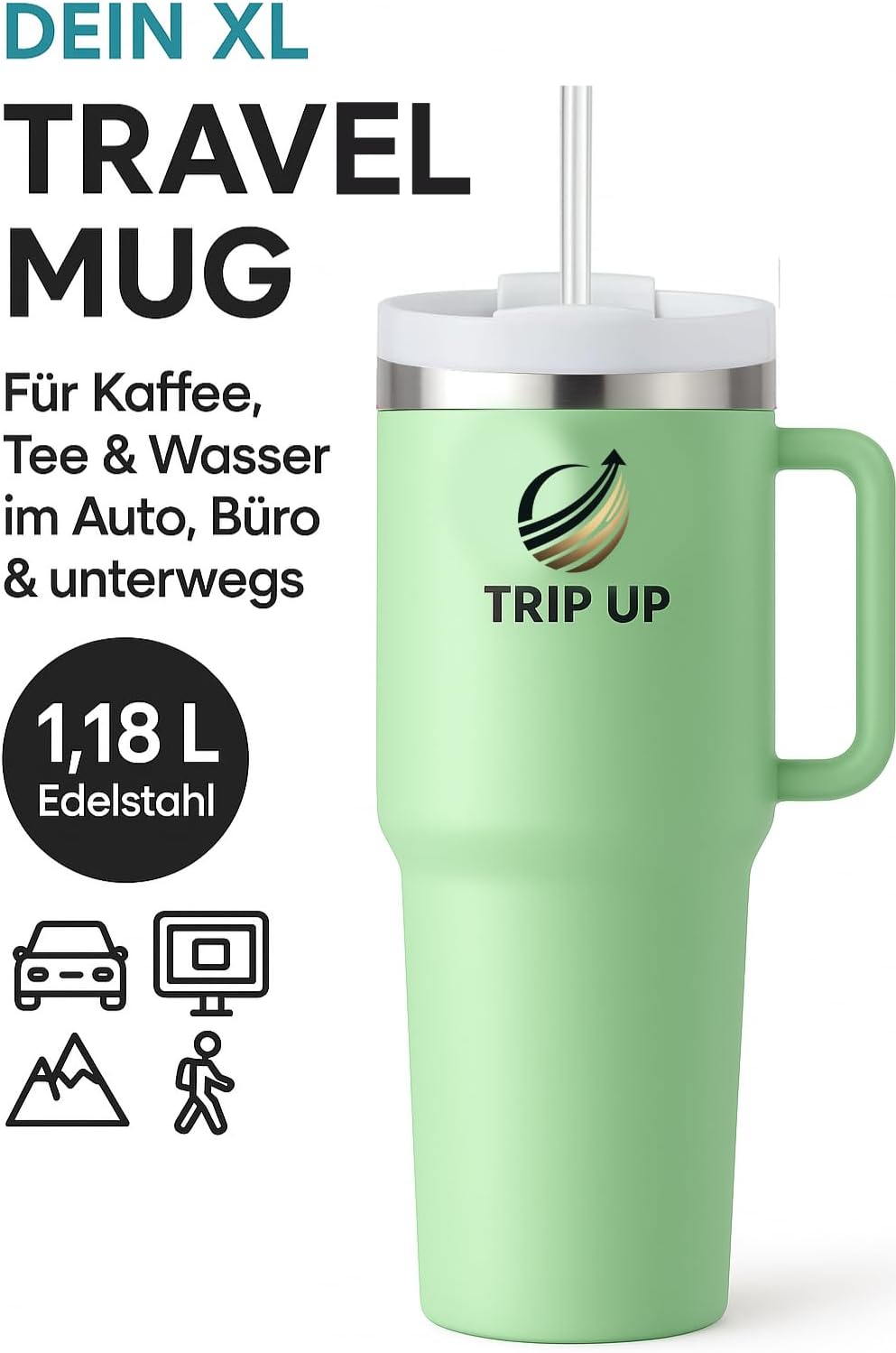 Trip Up Thermobecher Edelstahl, BPA-frei, Spülmaschinenfest, Auslaufsicher 40oz (Zeta Green)