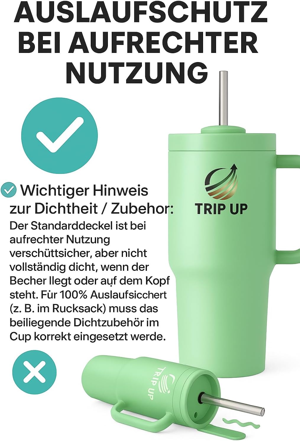 Trip Up Thermobecher Edelstahl, BPA-frei, Spülmaschinenfest, Auslaufsicher 40oz (Zeta Green)