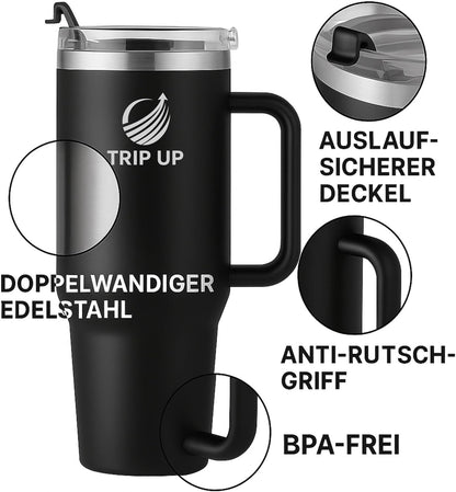 Trip Up Thermobecher Edelstahl, BPA-frei, Spülmaschinenfest, Auslaufsicher 40oz (Jet Black)
