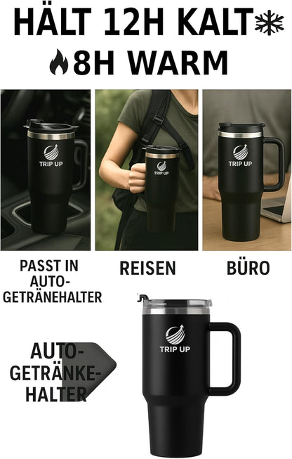 Trip Up Thermobecher Edelstahl, BPA-frei, Spülmaschinenfest, Auslaufsicher 40oz (Jet Black)