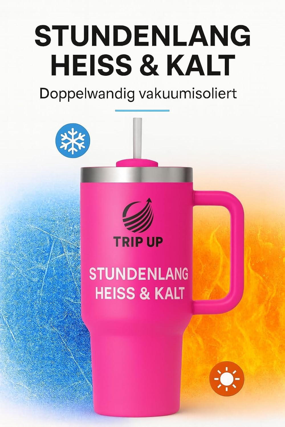 Trip Up Thermobecher Edelstahl, BPA-frei, Spülmaschinenfest, Auslaufsicher 40oz (Nova Pink)