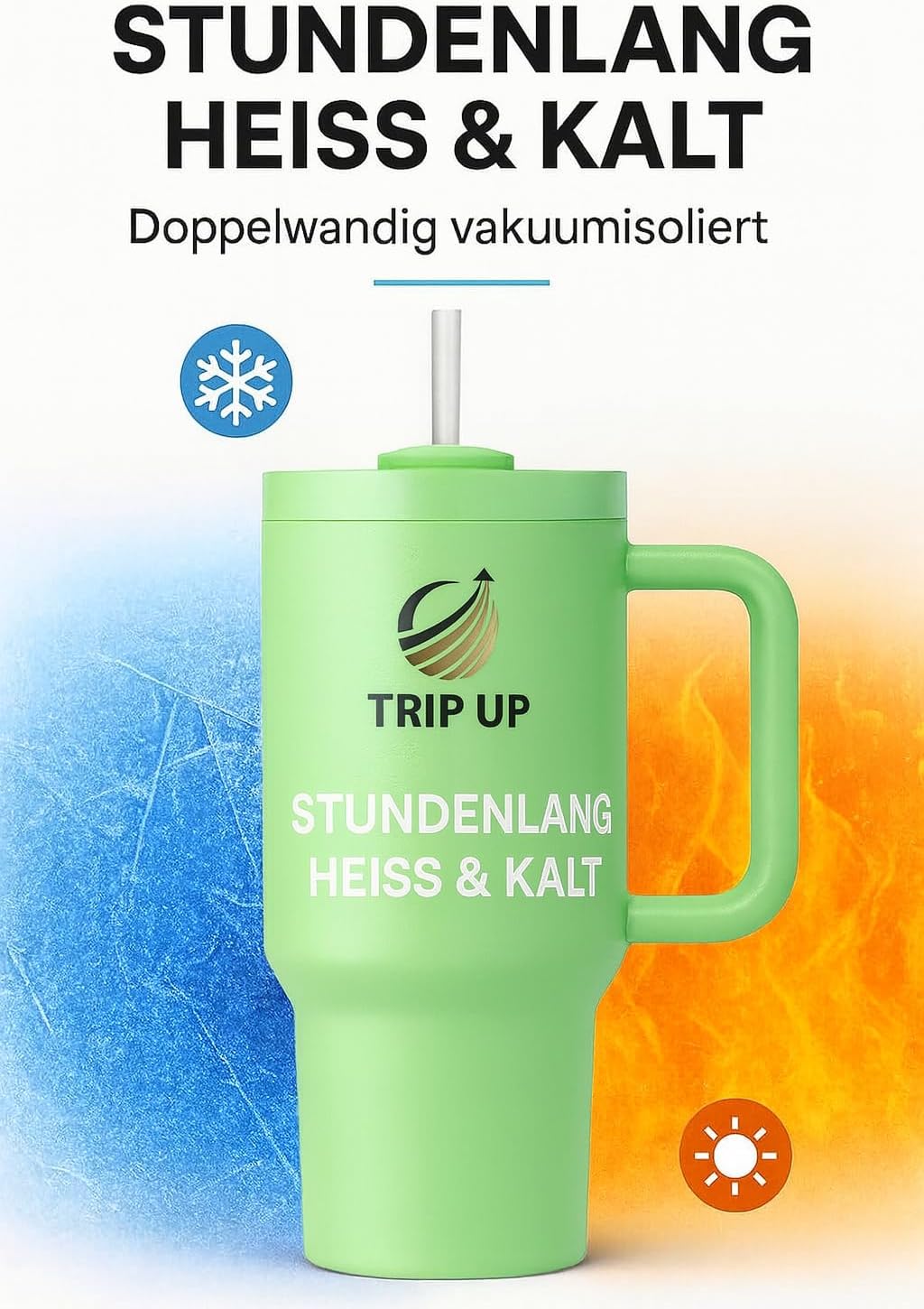 Trip Up Thermobecher Edelstahl, BPA-frei, Spülmaschinenfest, Auslaufsicher 40oz (Zeta Green)