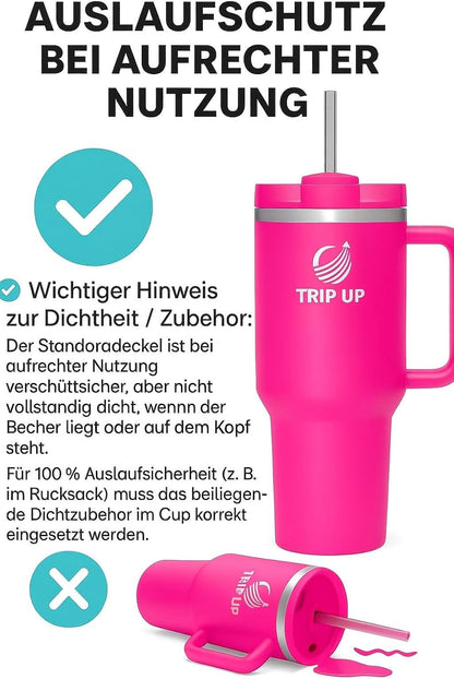 Trip Up Thermobecher Edelstahl, BPA-frei, Spülmaschinenfest, Auslaufsicher 40oz (Nova Pink)