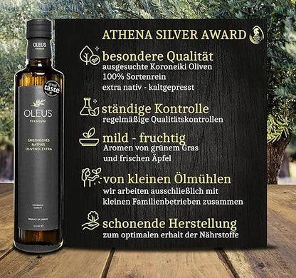 Oleus griechisches extra natives Olivenöl 2x500ml + Balsamico + Oregano - Vorbestellung: Frisches Olivenöl in 1-3 Wochen geliefert