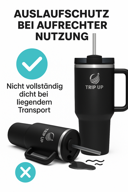 Trip Up Thermobecher Edelstahl, BPA-frei, Spülmaschinenfest, Auslaufsicher 40oz (Jet Black)