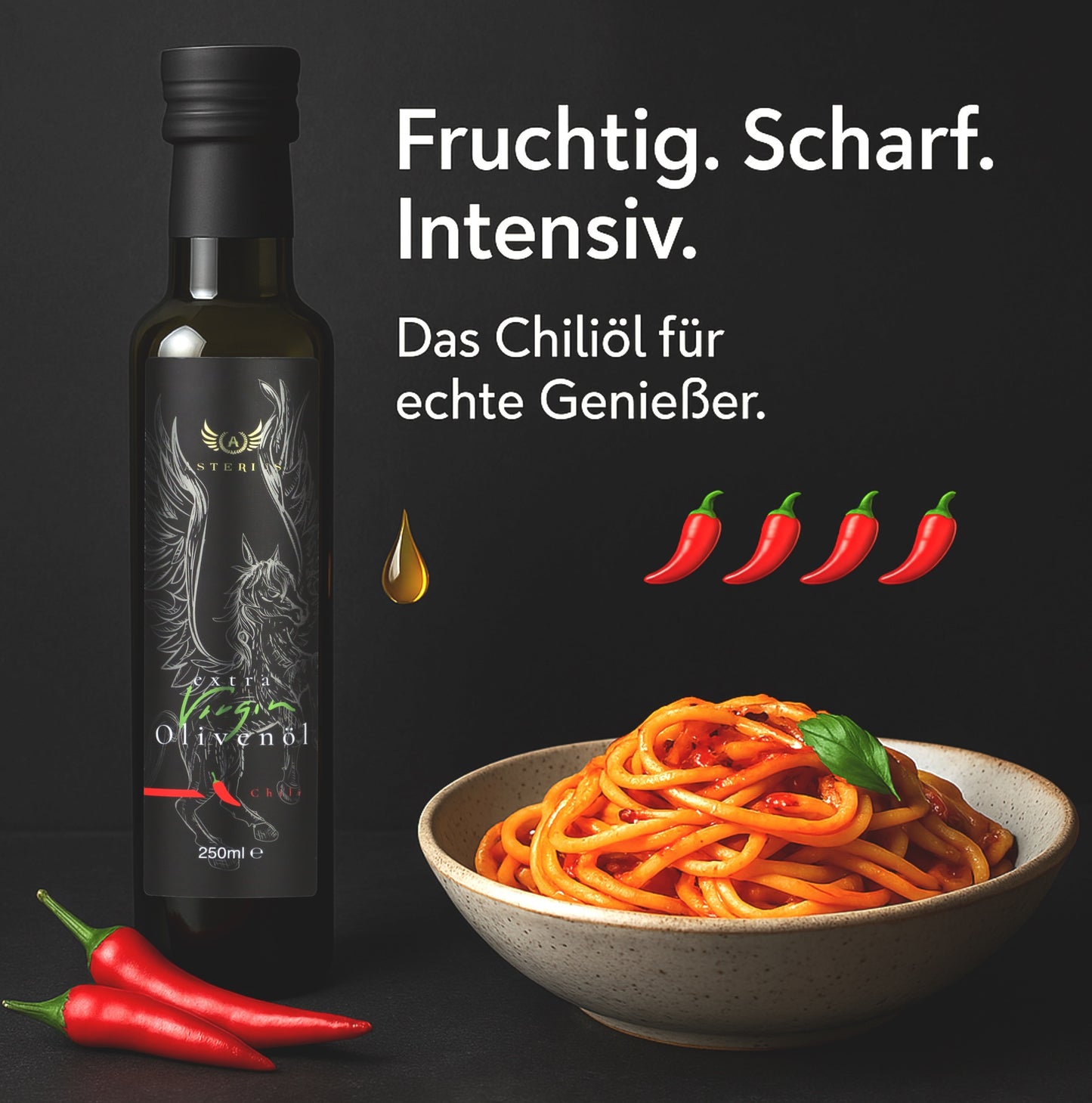 Asterius Würzöl Chili – Kaltgepresstes Olivenöl Extra Nativ, 250ml