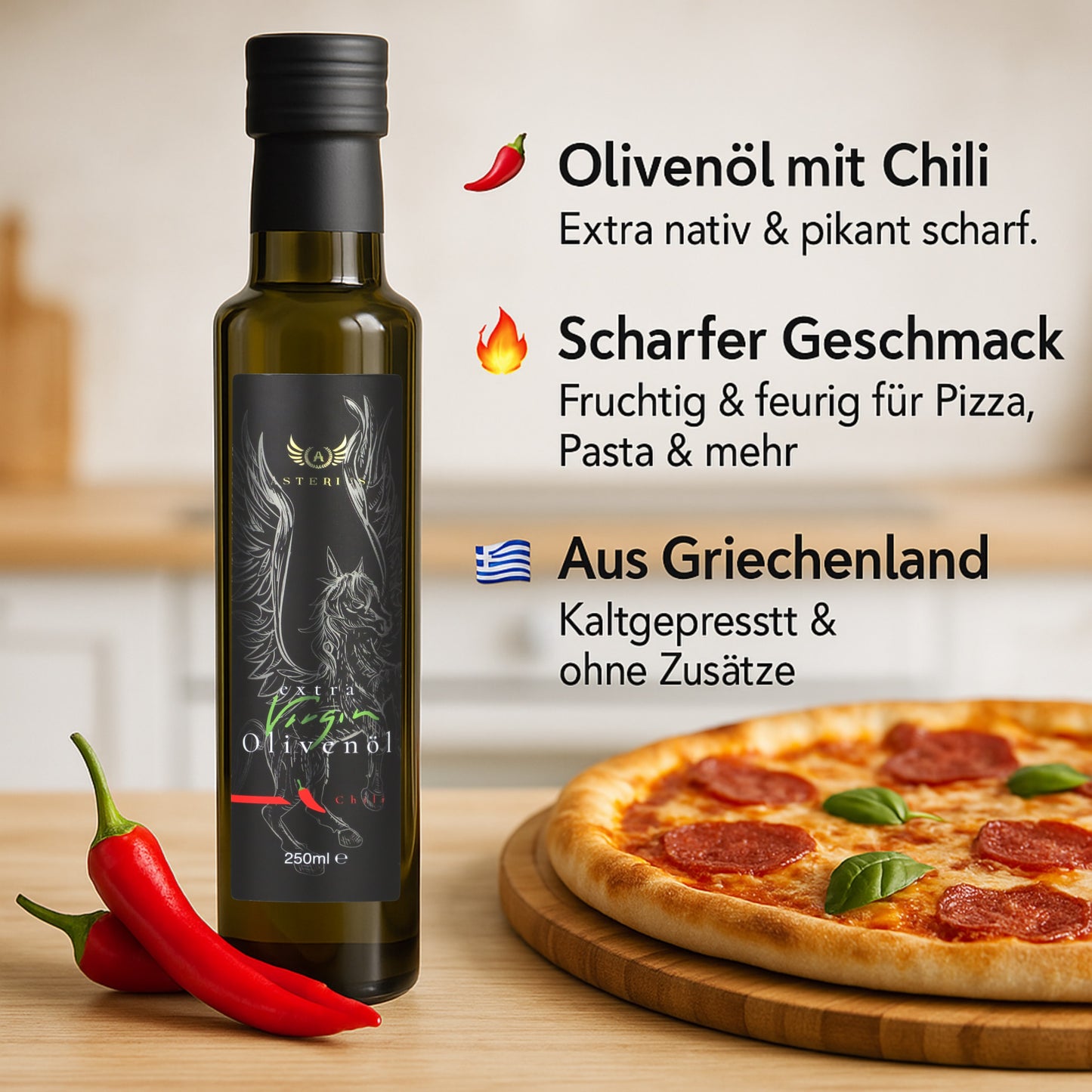 Asterius Würzöl Chili – Kaltgepresstes Olivenöl Extra Nativ, 250ml