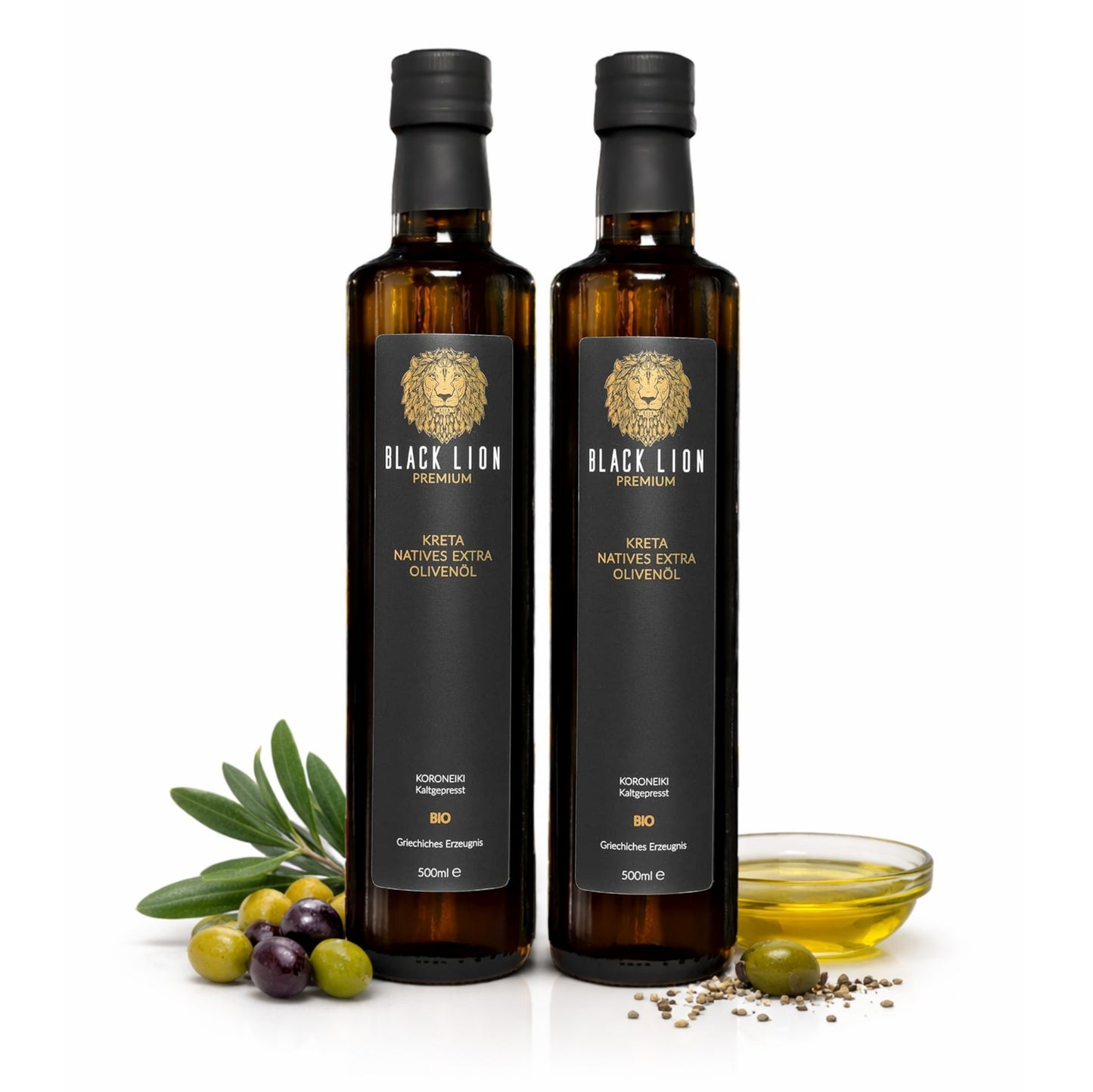 Kreta Black Lion - Griechisches Bio Olivenöl extra nativ 2x500ml (1Liter) Hochwertig  | ⭐Unsere Empfehlung