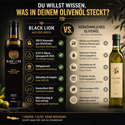 Black Lion BIO Olivenöl aus Kreta – 6x 750ml – extra nativ, kaltgepresst & fruchtig-mild – Premium Olivenöl direkt vom Erzeuger